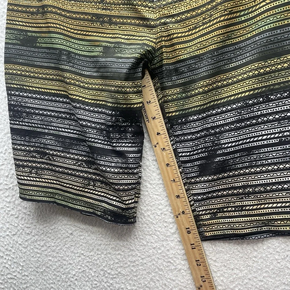 Prana Board Shorts Mens 35 50+ UPF Geometric AOP Black Yellow Stretch Trunks
